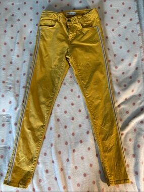 Zara Kids Mustard Yellow Rhinestone Stripe Skinny Jeans - Size 13/14 (164 cm)